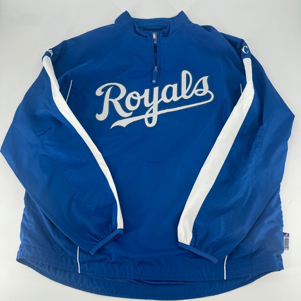 Majestic Kansas City Royals Quarter Zip Windbreaker Mens XL Blue Cool Base MLB